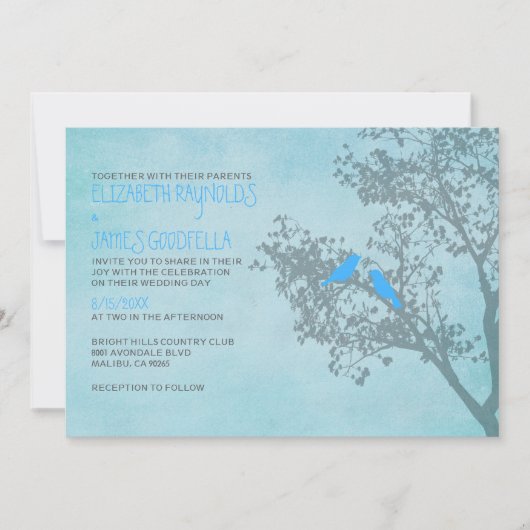 Rustic Blue Birds Wedding Invitations Kaart (Voorkant)