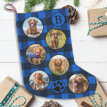 Rustic Blue Black Pset Fun Pet Photo Collage Kleine Kerstsok<br><div class="desc">Vernietig je thuis en bederf je favoriete huisdier met deze superschattige en leuke persoonlijke foto-collage en kerst-monogram die in een blauw en zwart buffel design passen. 12 foto's, 6 aan weerszijden, voor al uw jaren favoriete foto's en herinneringen. U kunt een foto doen om elke maand van het jaar te...</div>