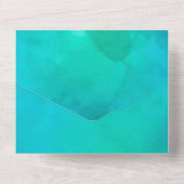 Rustic Blue Blauwgroen Waterverf Peony Wedding All In One Uitnodiging (Achterkant)