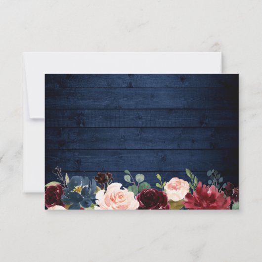 Rustic Blue Blush Floral String Lights Wedding RSVP Kaartje (Achterkant)