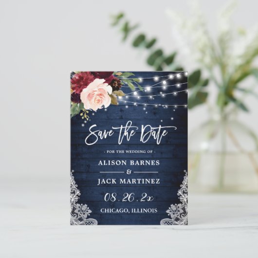 Rustic Blue Blush Floral Wedding Save the Date Briefkaart