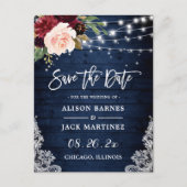 Rustic Blue Blush Floral Wedding Save the Date Briefkaart