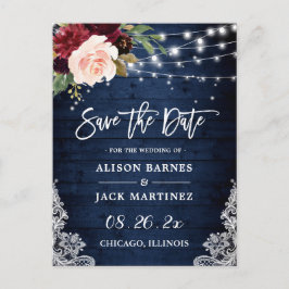 Rustic Blue Blush Floral Wedding Save the Date Briefkaart