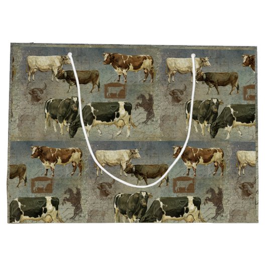 Rustic Blue Boerderij Koe Wooden Pattern Masculine Groot Cadeauzakje (Achterkant)