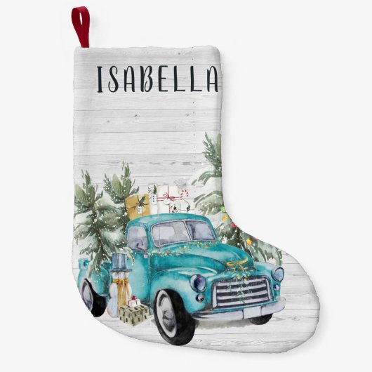 Rustic Blue Boerderij Truck | Monogram Kerstmis Kleine Kerstsok (Voorkant)