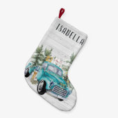 Rustic Blue Boerderij Truck | Monogram Kerstmis Kleine Kerstsok (Voorkant (Hangend))