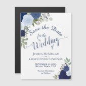 Rustic Blue Boho Floral Wedding Save the Date Magnetische Uitnodiging (Voorkant / Achterkant)