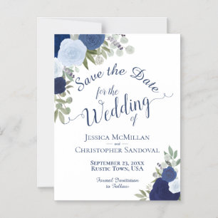 Rustic Blue Boho Floral Wedding Save the Date Magnetische Uitnodiging