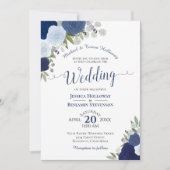 Rustic Blue Boho Waterverf Rozen Formele bruiloft Kaart (Voorkant)