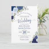 Rustic Blue Boho Waterverf Rozen Formele bruiloft Kaart (Staand voorkant)