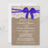 Rustic Blue Bow, Burlap en Lace Vrijgezellenfeest Kaart (Voorkant)