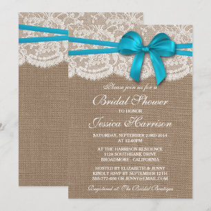 Rustic Blue Bow, Burlap en Lace Vrijgezellenfeest Kaart