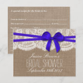 Rustic Blue Bow Vrijgezellenfeest Recipe Kaarten (Voorkant / Achterkant)