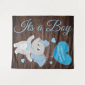 Rustic Blue Boy Elephant Baby shower Backdrop Wandkleed (Voorkant (horizontaal))