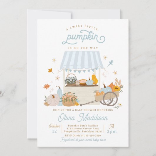 Rustic Blue Boy Pumpkin Baby shower Kaart (Voorkant)