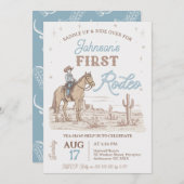 Rustic Blue Brown Cowboy Eerste Rodeo 1e Verjaarda Kaart (Voorkant / Achterkant)