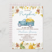 Rustic Blue Brown Fall Pumpkin Truck Baby Shower Kaart (Voorkant / Achterkant)