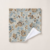 Rustic Blue Brown Tan Floral Bad Handdoek (Wasdoekje)