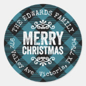 Rustic Blue Buffalo Check Holiday Return-adres Ronde Sticker (Voorkant)