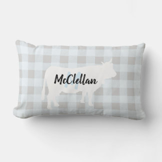 Rustic Blue Buffalo Check Koe | Monogram Kussen