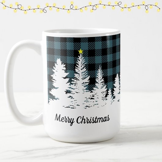Rustic Blue Buffalo Plaid Forest Vrolijk Kerstfees Koffiemok