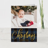 Rustic Blue Buffalo Plaid Kerst Foto Folie Feestdagenkaart (Voorkant)