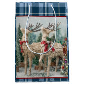 Rustic Blue Buffalo Plaid Waterverf Rendier Medium Cadeauzakje (Voorkant)