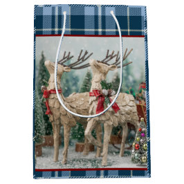 Rustic Blue Buffalo Plaid Waterverf Rendier Medium Cadeauzakje