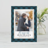 Rustic Blue Buffalo Pset Gelukkig Feestdagen Foto Feestdagenkaart (Staand voorkant)