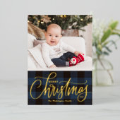 Rustic Blue Buffalo Pset Merry-kerstfoto Folie Feestdagenkaart (Staand Voorkant)