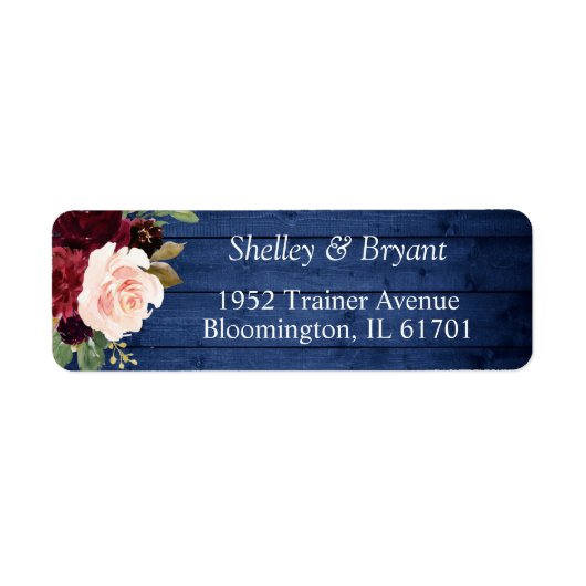 Rustic Blue Burgundy Struik Floral Return Address Etiket (Voorkant)