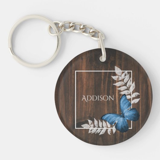 Rustic Blue Butterfly - Aangepaste Sleutelhanger (Voorkant)