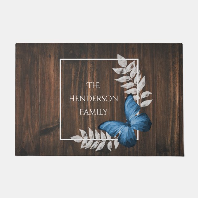 Rustic Blue Butterfly - Aanpasbaar deuromat Deurmat (Voorkant)