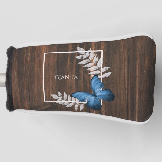 Rustic Blue Butterfly Golf Head Hoesje Golfheadcover (Voorkant)