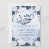 Rustic Blue Chinoiserie Tea Party Baby shower Kaart (Voorkant)