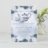 Rustic Blue Chinoiserie Tea Party Baby shower Kaart (Staand voorkant)