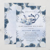 Rustic Blue Chinoiserie Tea Party Baby shower Kaart (Voorkant / Achterkant)
