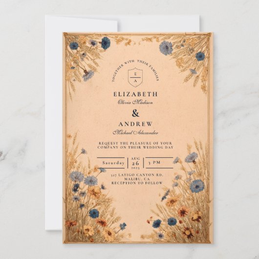 Rustic Blue Cornflower Wedding Kaart (Voorkant)
