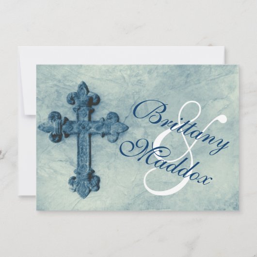Rustic Blue Cross Distress Wedding Invitations Kaart (Achterkant)