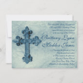 Rustic Blue Cross Distress Wedding Invitations Kaart (Voorkant)