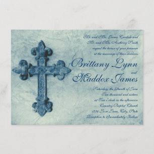 Rustic Blue Cross Distress Wedding Invitations Kaart