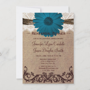 Rustic Blue Daisy Rehearsal Dinner Invitations Kaart