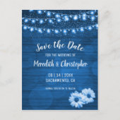 Rustic Blue Daisy String Lights Save the Date Aankondigingskaart (Voorkant)