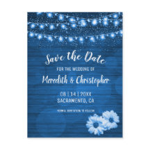 Rustic Blue Daisy String Lights Save the Date