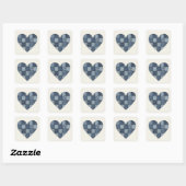 Rustic Blue Denim Patchwork Heart Illustration Vierkante Sticker (Vel)