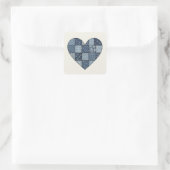 Rustic Blue Denim Patchwork Heart Illustration Vierkante Sticker (Tas)
