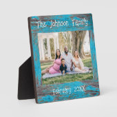 Rustic Blue Distressed Wood Naam Foto Lijst Fotoplaat (Voorkant)