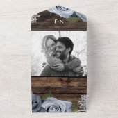 Rustic Blue Dusty Roos Lace Wedding All In One Uitnodiging (Buitenkant)