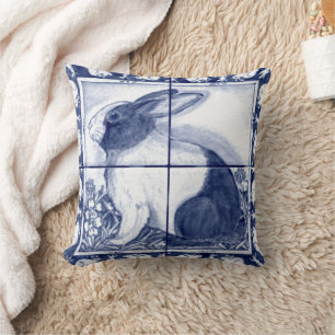 Rustic Blue Dutch Bunny Rabbit Dedham Tegel Kussen