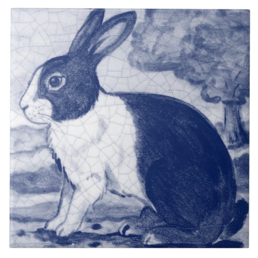Rustic Blue Dutch Bunny Rabbit Delft Facs left Tegeltje (Voorkant)